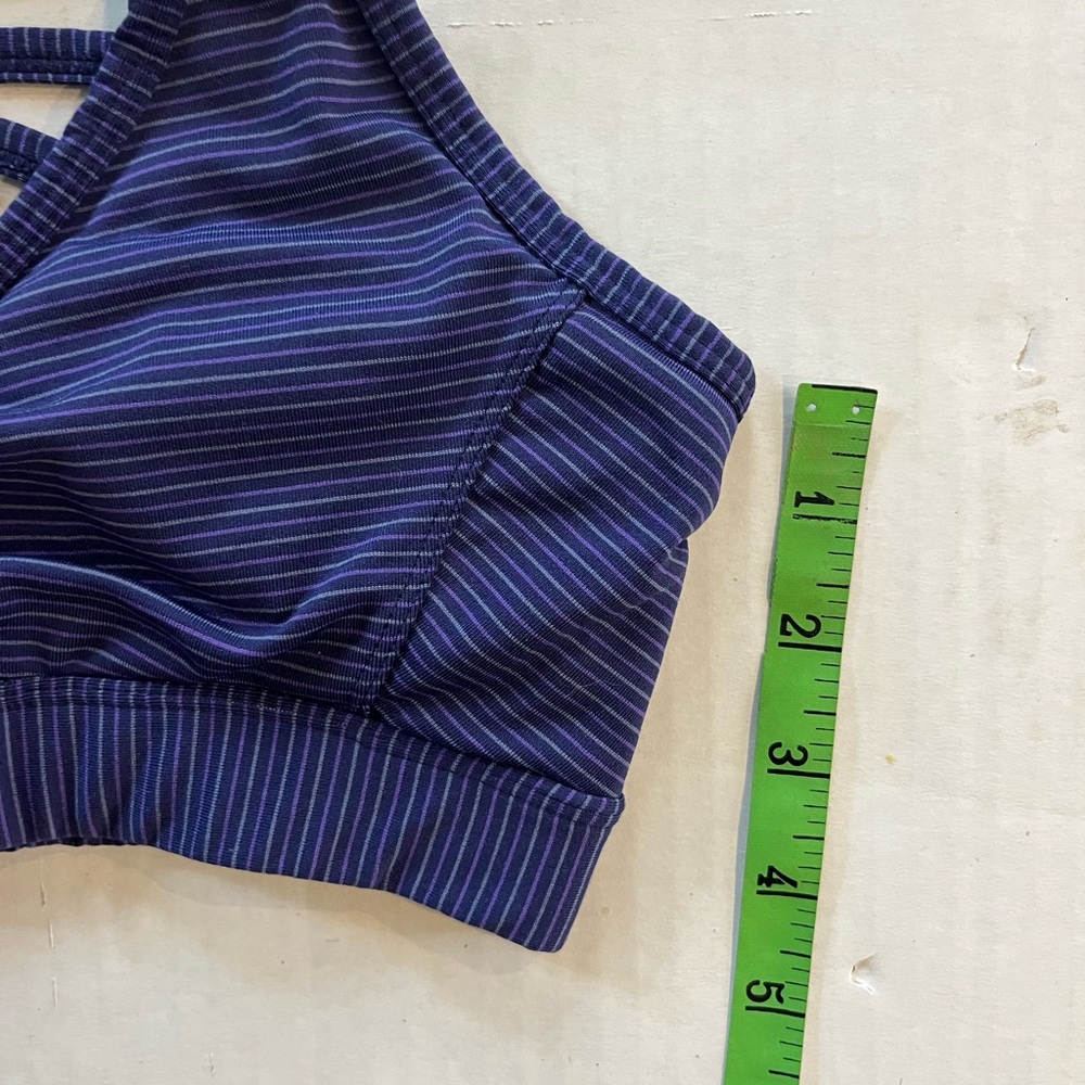 Prana Dreaming sports bra purple striped strappy caged back V neck size XS - Picture 8 of 8